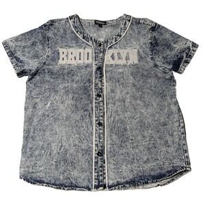 THRILL JEANS Women 2x BROOKLYN 01 Embroidered ACID WASH Blue Denim Jersey